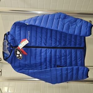 Spyder Men's Hooded Puffer Packable Jacket In 'Electric Blue'. NWT.